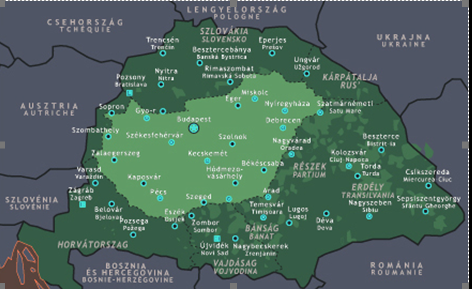 La Grande Hongrie historique et l'Etat résiduel actuel